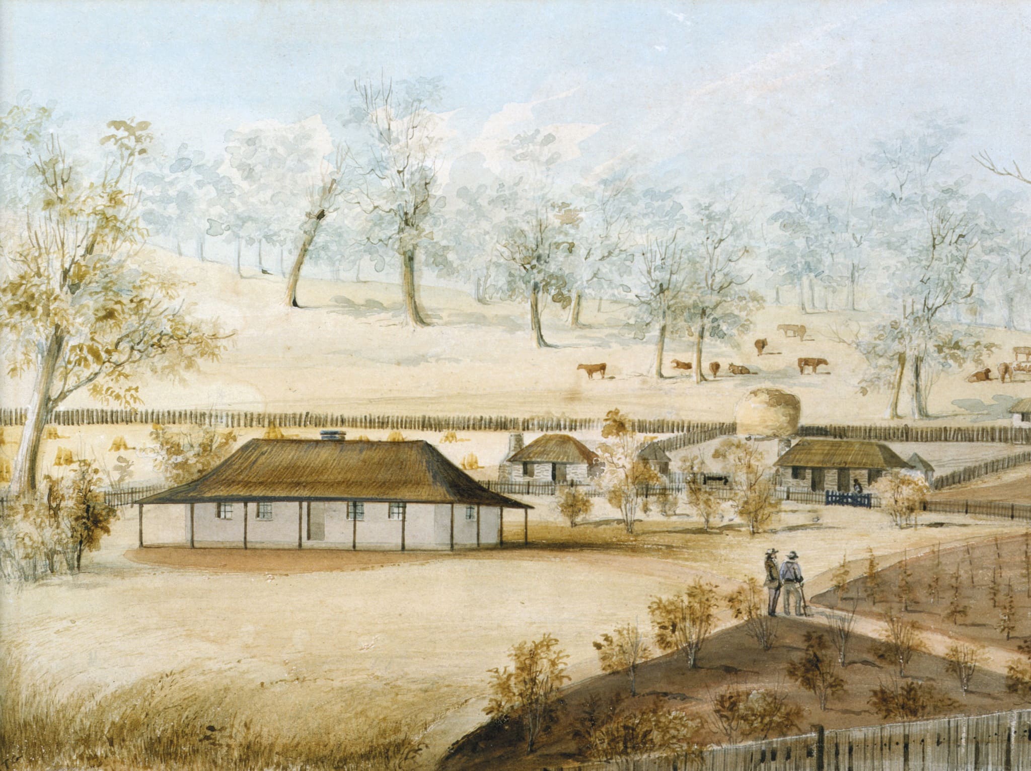 Painting of early settlement at Bungaree by colonial artist, ST Gill